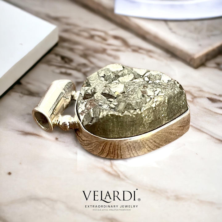 Colgante Pirita Dorada Premium - Plata 925 - Joyas Velardi