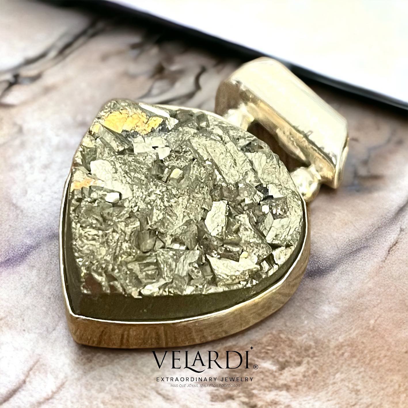 Colgante Pirita Dorada Premium - Plata 925 - Joyas Velardi