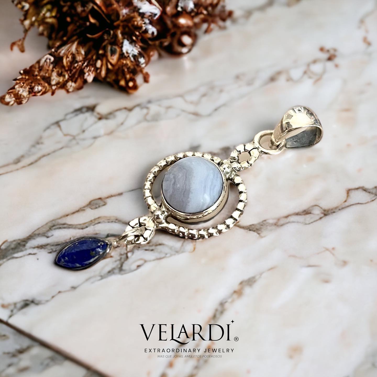 Colgante Agata Lazo Azul y Lapislazuli de Afganistan - Joyas Velardi