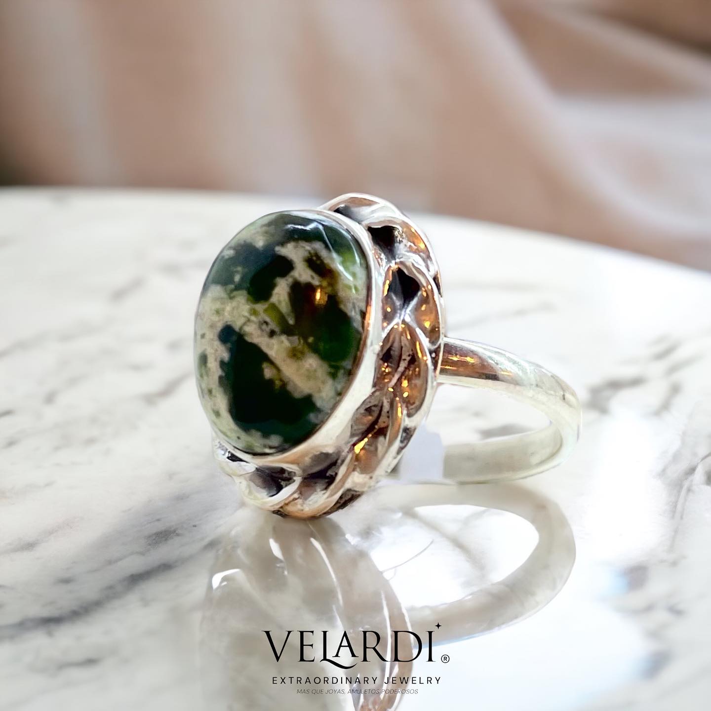 Anillo “Thalassa” – Calcedonia Cromo del Zambeze en Plata 925 - Joyas Velardi