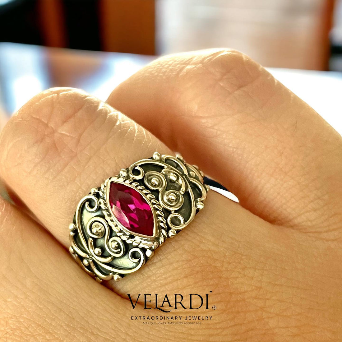 Aphros — Anillo de Rubelita Rosa Natural en Plata 925 - Joyas Velardi