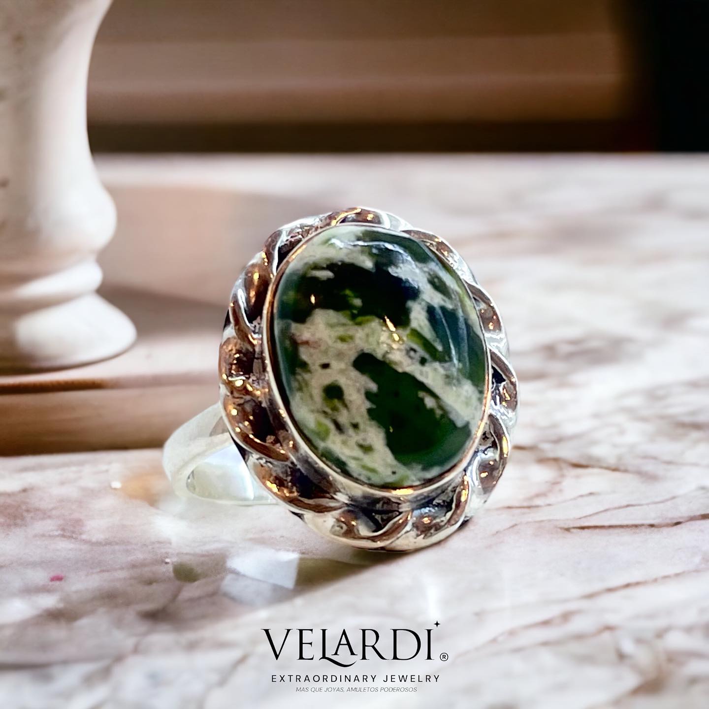 Anillo “Thalassa” – Calcedonia Cromo del Zambeze en Plata 925 - Joyas Velardi
