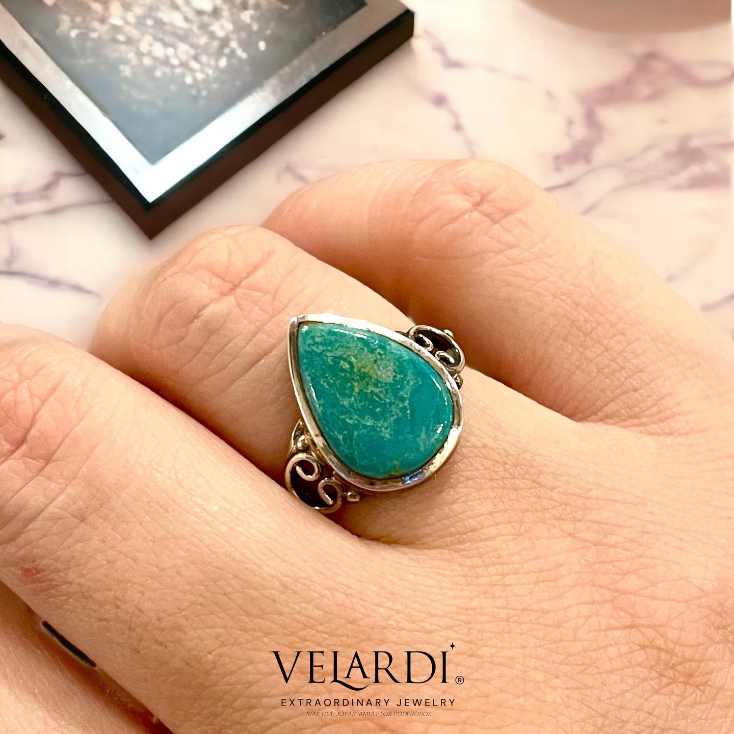 Anillo de Plata 925 con Turquesa Nevada Azteca — Tlalli - Joyas Velardi