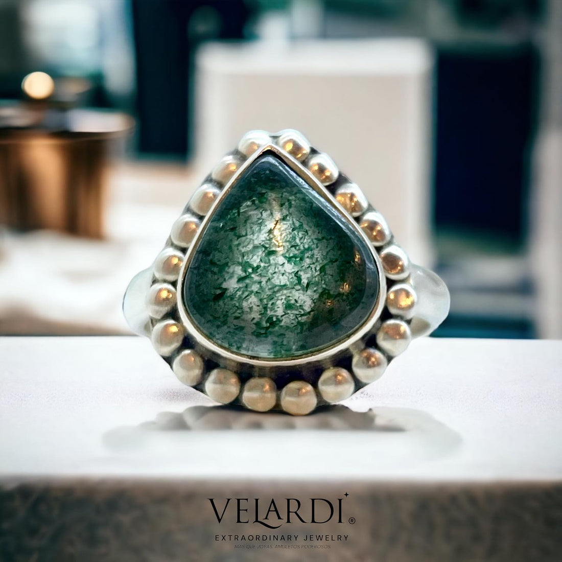 Dione – Anillo de Aventurina Verde de India en Plata 925 - Joyas Velardi