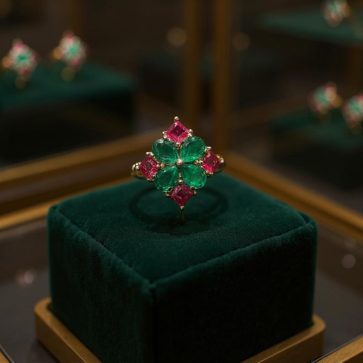 Anillo Antheia - Ónix Verde y Rubelita rosa Plata 925