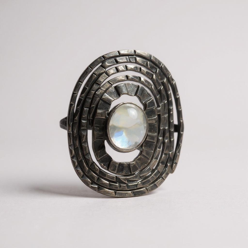 Anillo “Selene” – Plata & Piedra Luna Arcoíris - Joyas Velardi