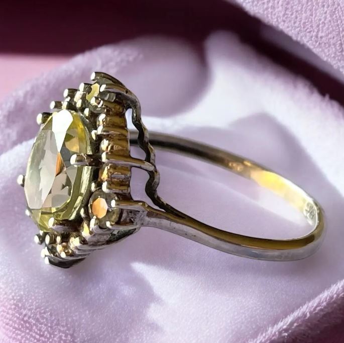 Anillo Cuarzo Limon con Aguamarinas Plata - Joyas Velardi