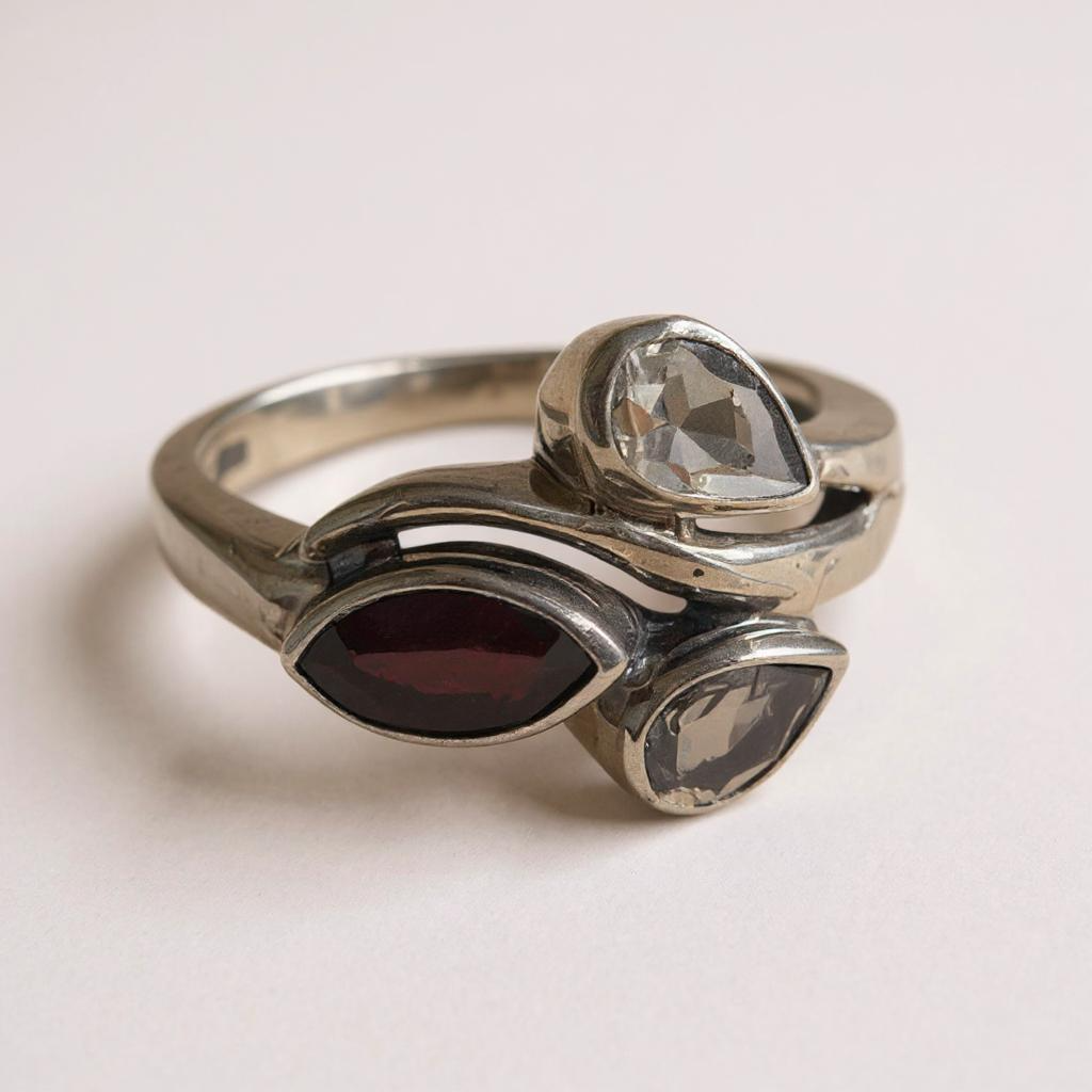 Anillo Theia - Granate Hessonita y Cuarzo Blanco Plata 925