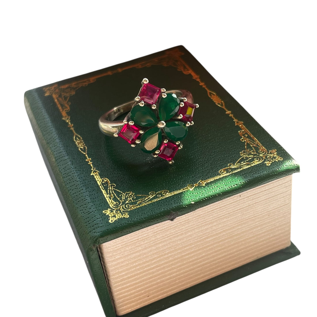 Anillo Antheia - Ónix Verde y Rubelita rosa Plata 925