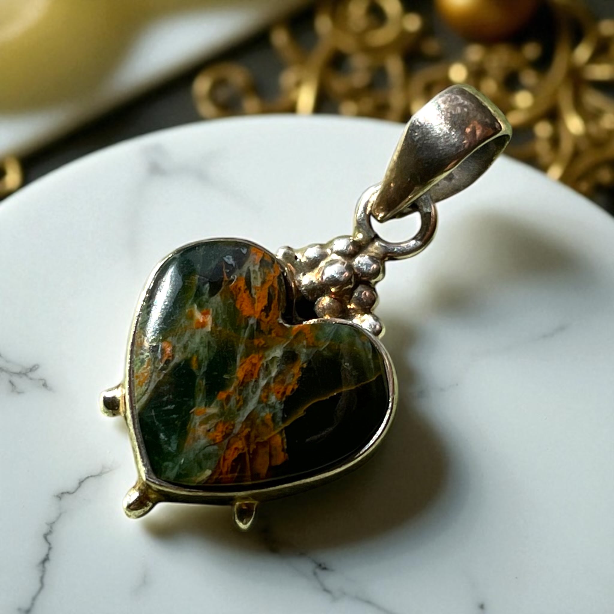 Colgante corazón de crisocola selvática de Turquía - Plata 925