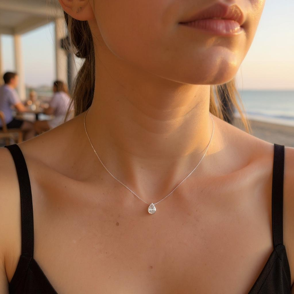 Collar Punto De Luz Swarovski Teardrop Plata 925 - Made In Italy