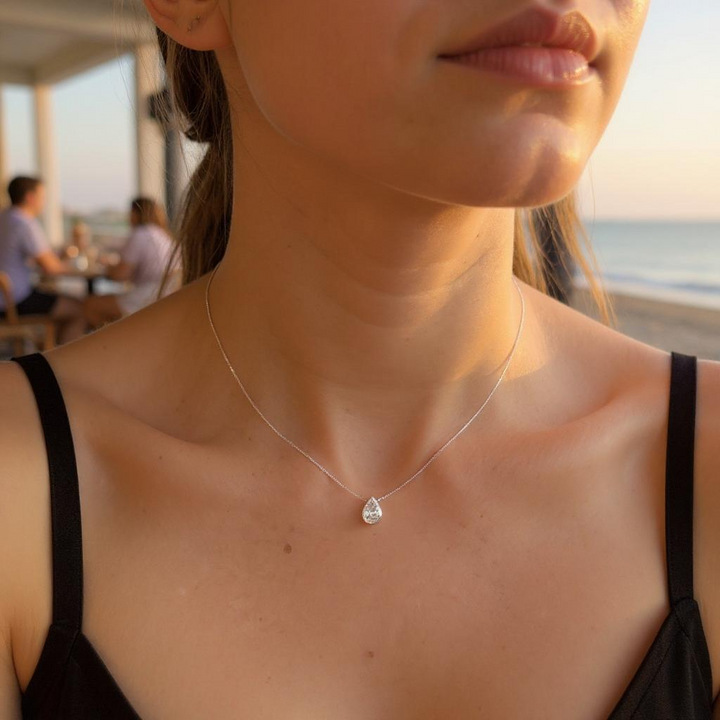 Collar Punto De Luz Swarovski Teardrop Plata 925 - Made In Italy