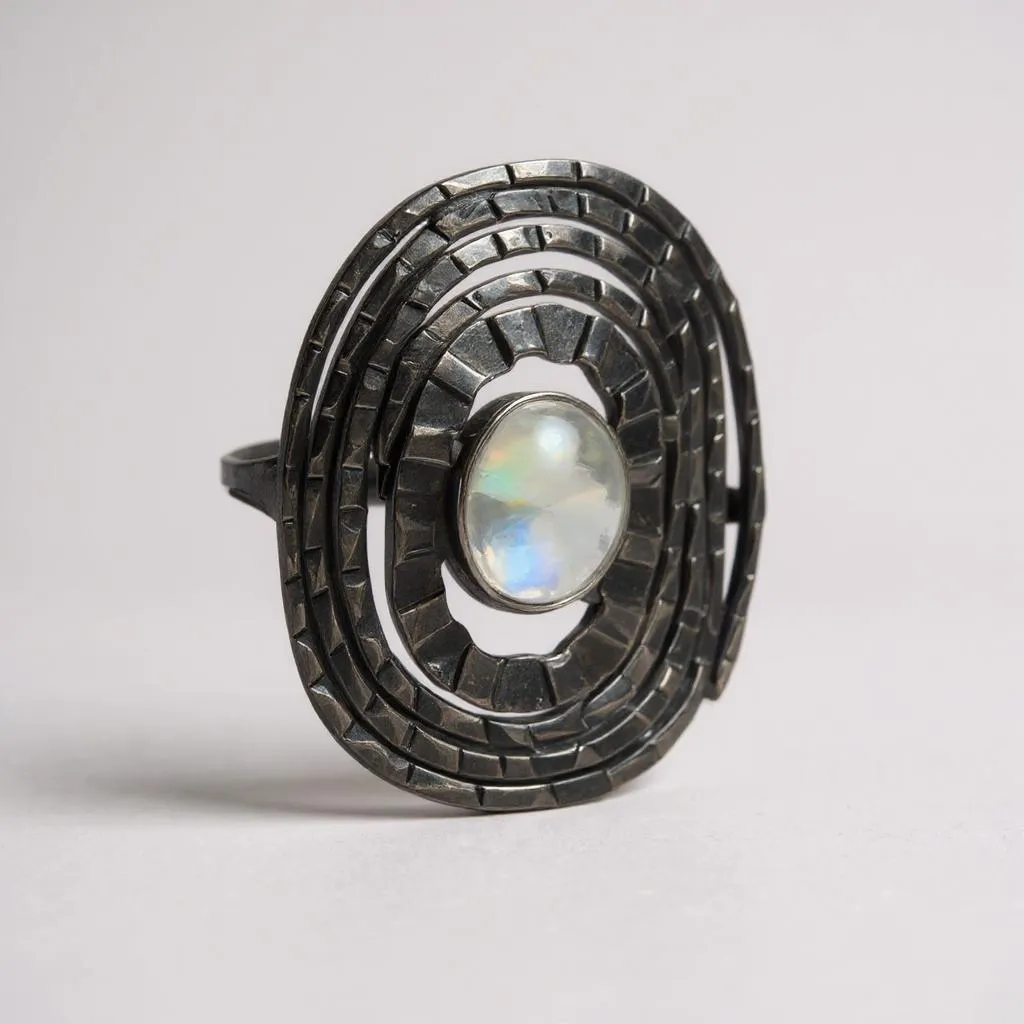 Anillo “Selene” – Plata & Piedra Luna Arcoíris - Joyas Velardi