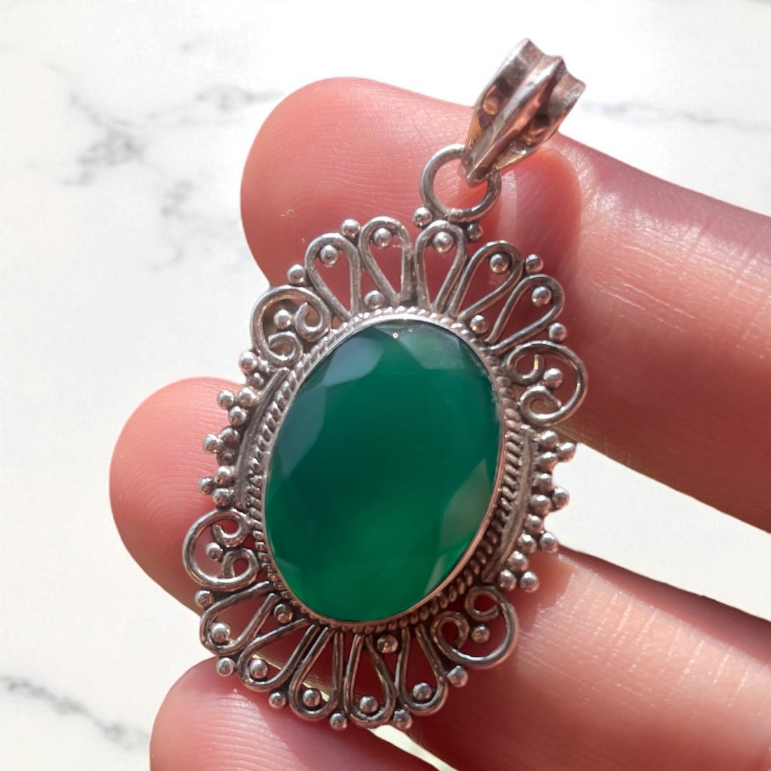 Colgante de ónix verde Plata 925 - Oval Queen