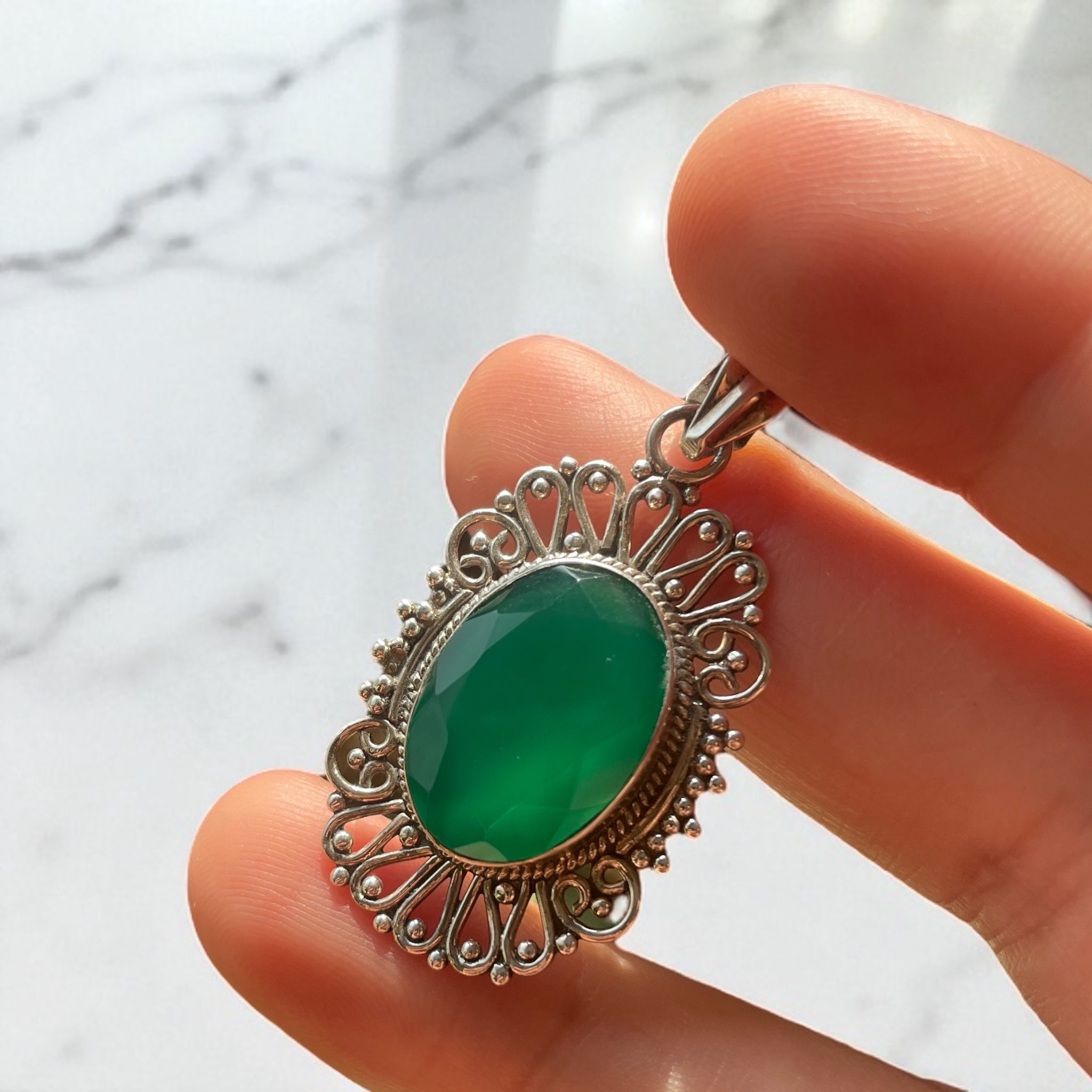 Colgante de ónix verde Plata 925 - Oval Queen