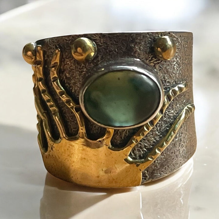 Anillo Nemain – Jade Nefrita Canadiense Plata y Oro - Joyas Velardi
