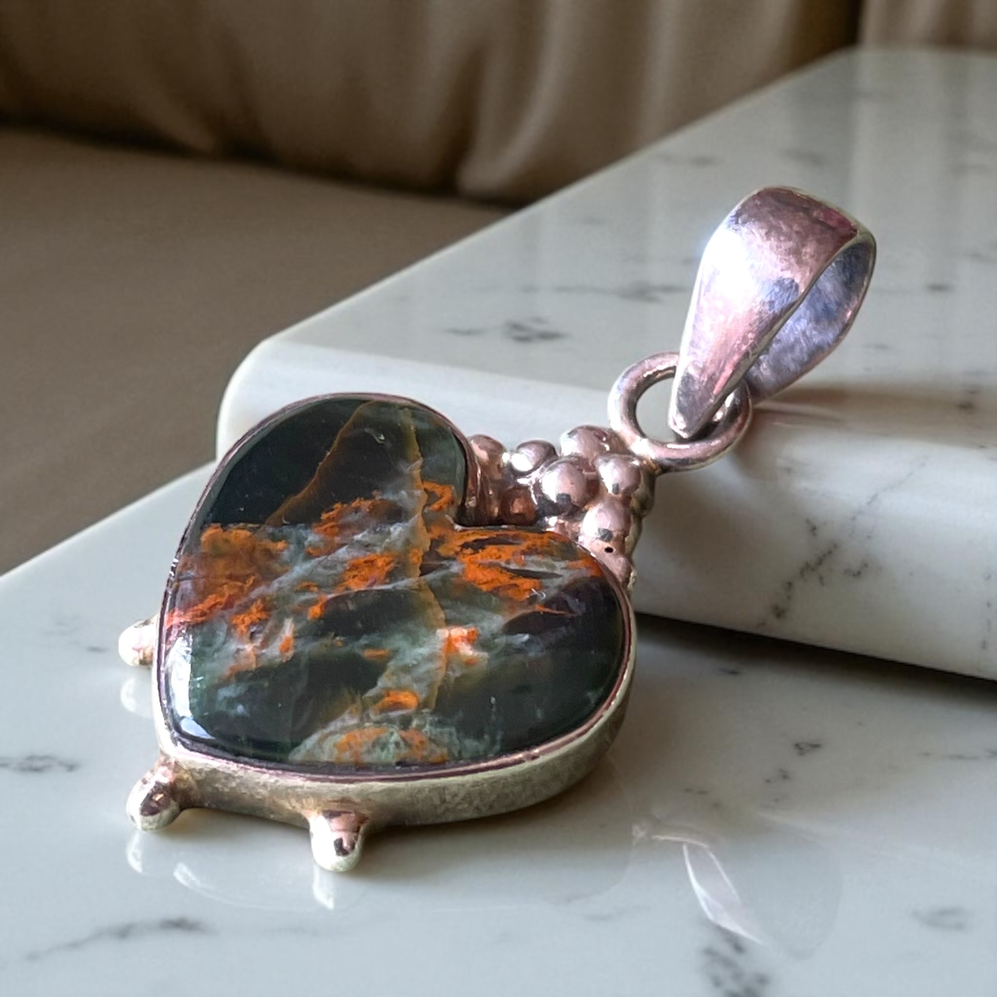 Colgante corazón de crisocola selvática de Turquía - Plata 925