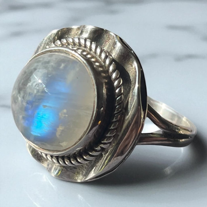 Anillo Piedra Luna arcoíris de la India Plata 925 - Lunareth