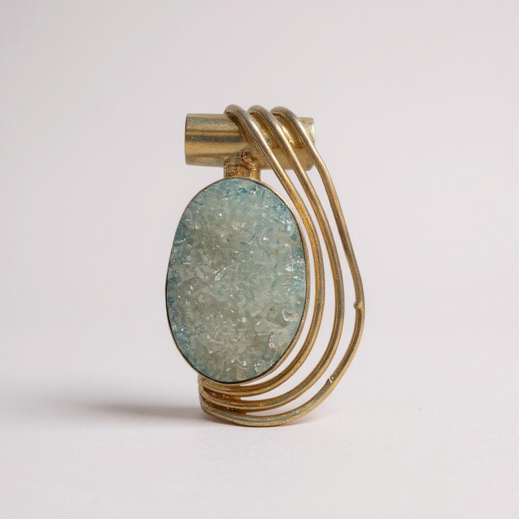 Colgante Elunëa Plata 925 | Drusa de cuarzo con titanio azul - Joyas Velardi