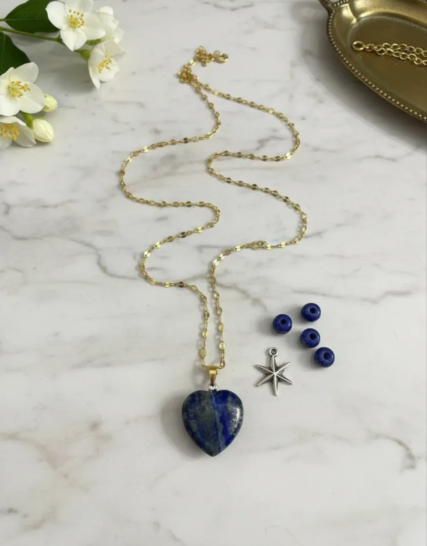 Collar corazon  lapislazuli enchapado en oro 18k