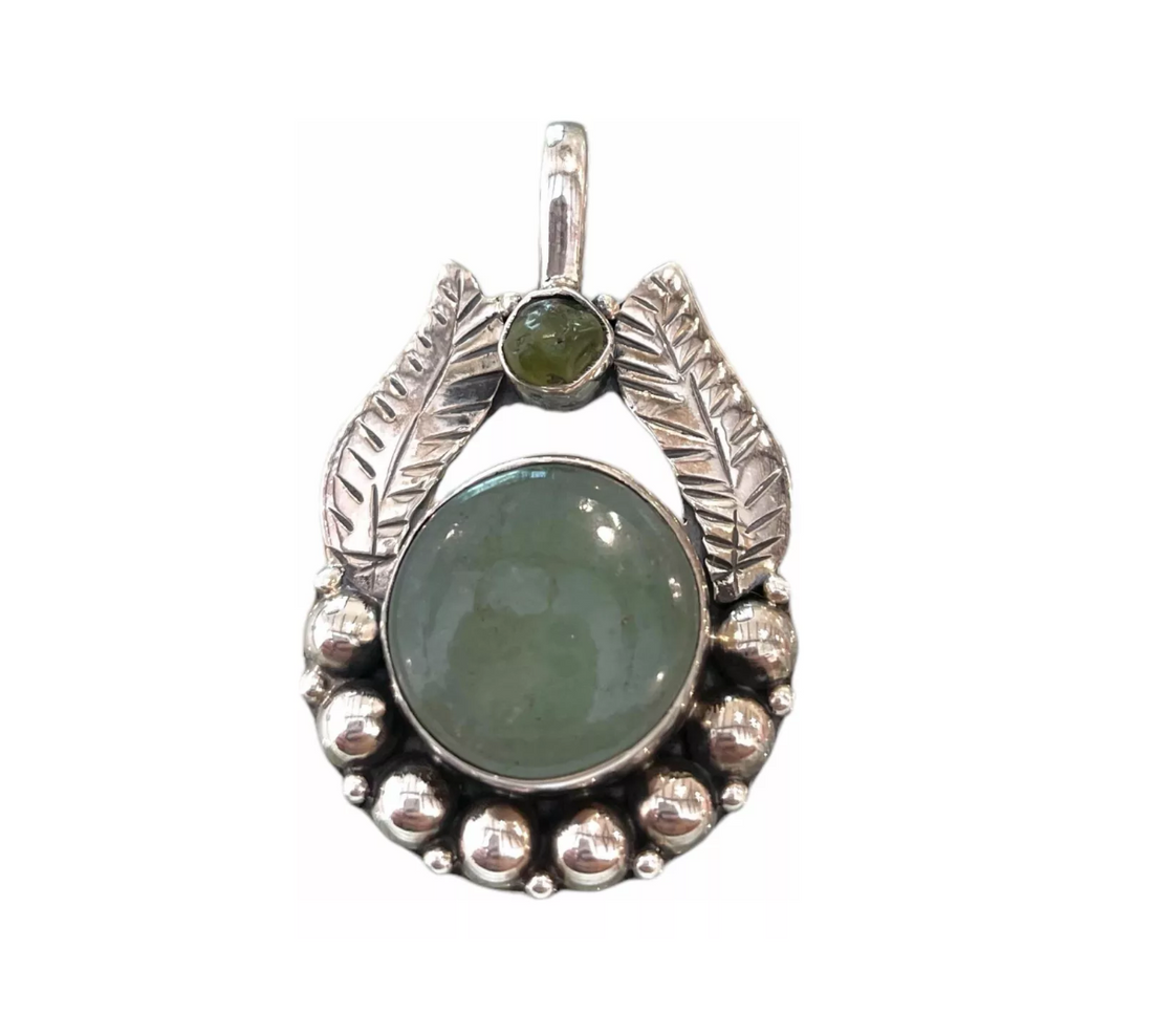 Colgante De Aventurina Verde Y Peridoto en Plata 925