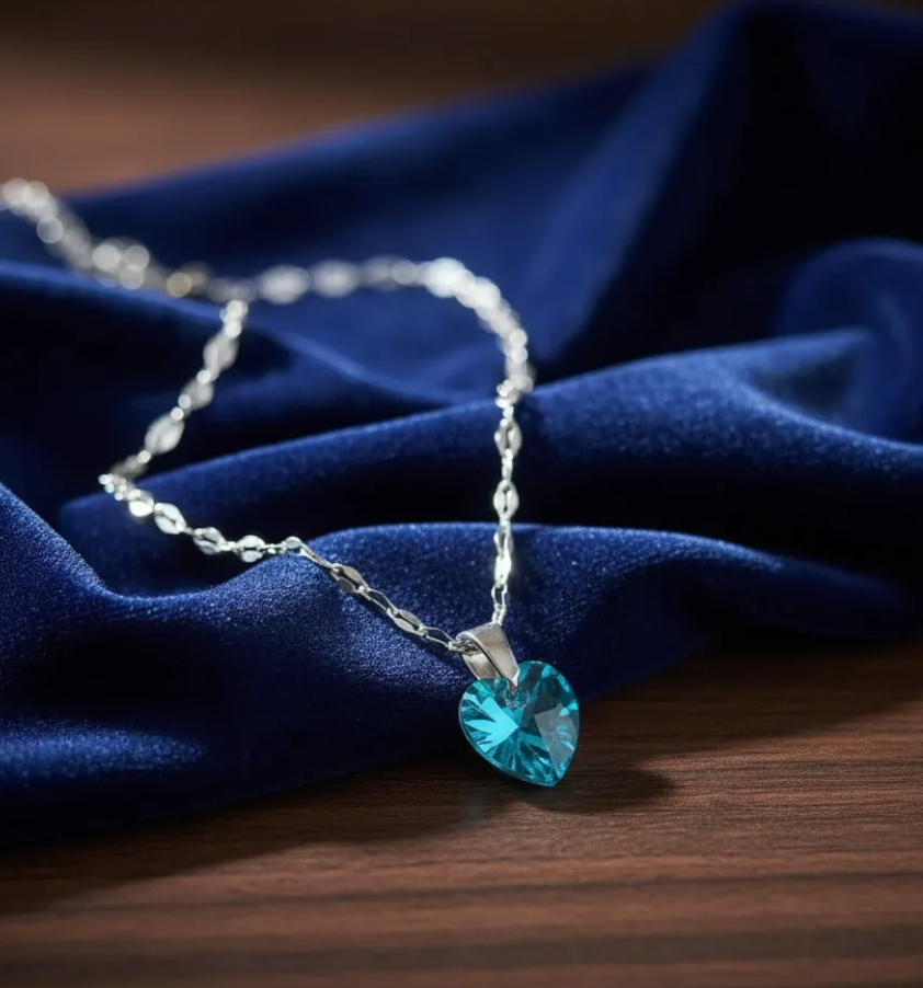 Collar de Cristal Titanic Azul enchapado en oro blanco
