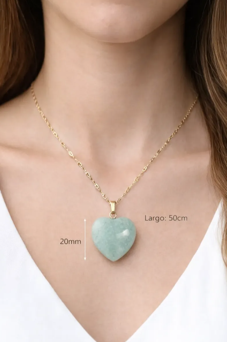 Collar Corazon Amazonita Enchapado de oro 18K