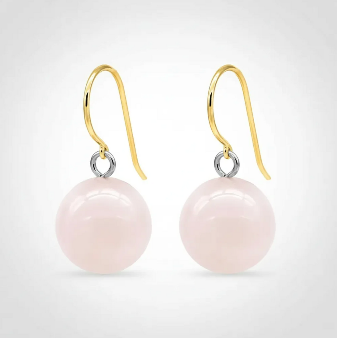 Aros cuarzo rosa bolitas enchapado oro 18K