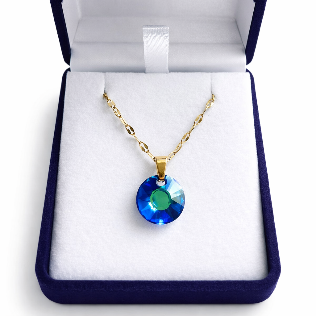Collar punto de luz sun cristal azul Enchapado en oro