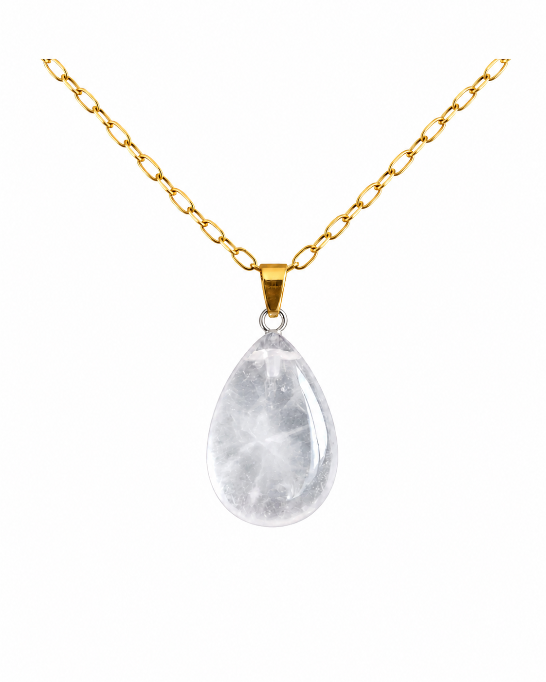 Collar gota de cuarzo blanco enchapado en oro 18K