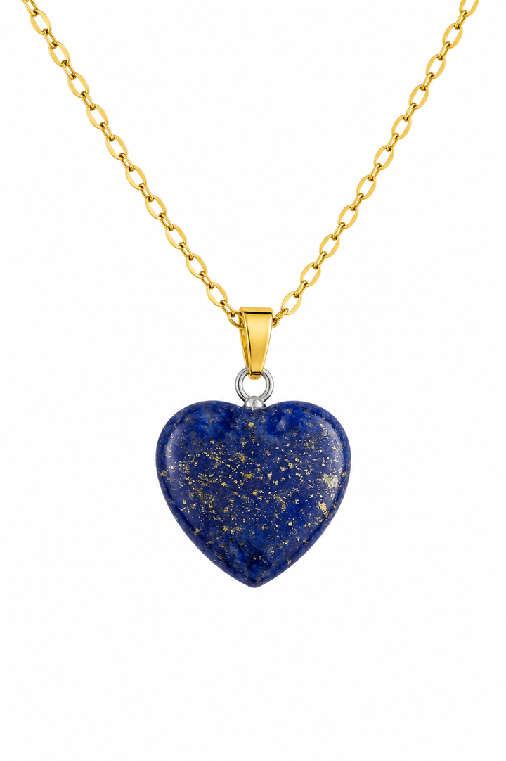 Collar corazon  lapislazuli enchapado en oro 18k