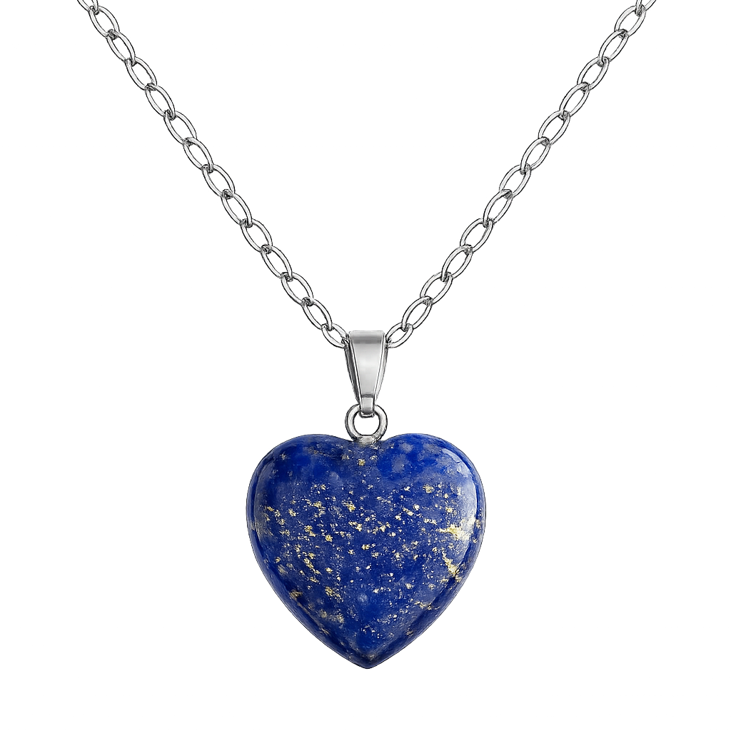Collar corazon  lapislazuli enchapado en oro blanco