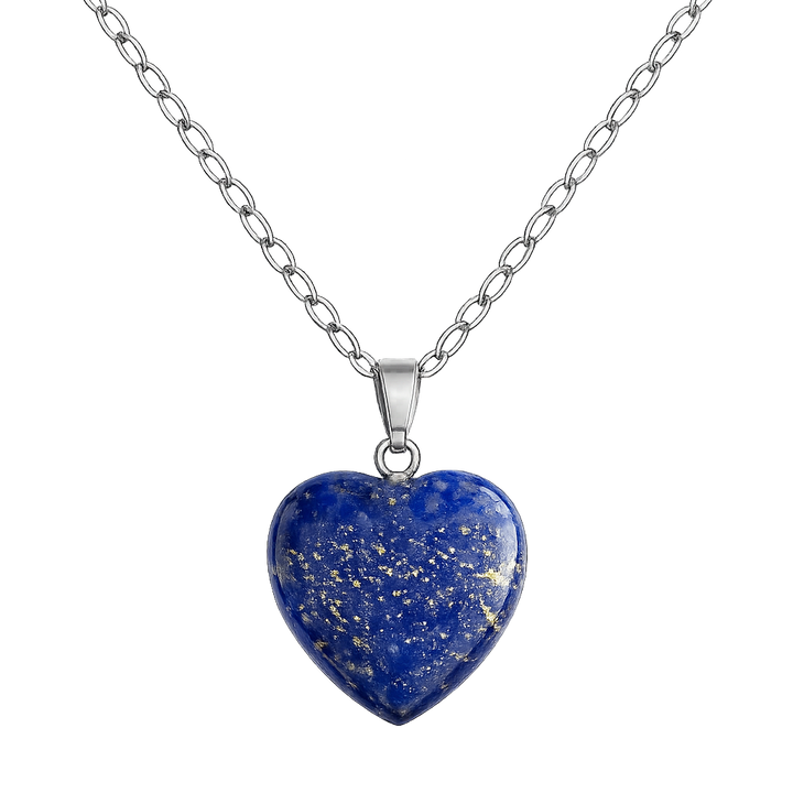 Collar corazon  lapislazuli enchapado en oro blanco