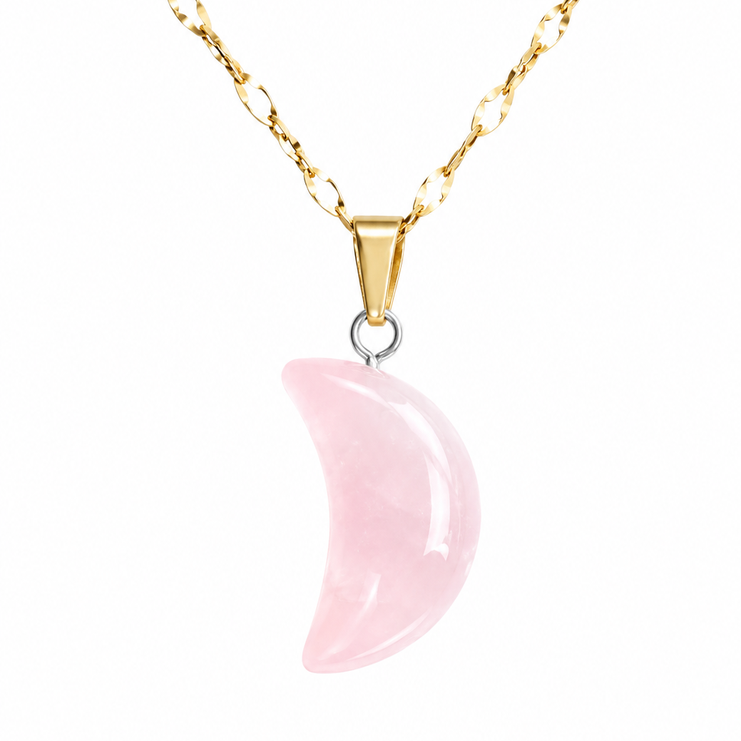 Collar luna cuarzo rosa enchapado en oro 18K