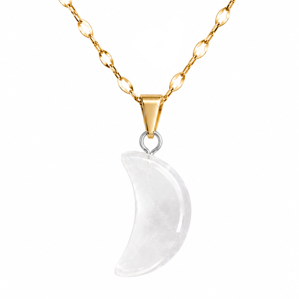 Collar luna cuarzo blanco enchapado en oro 18K