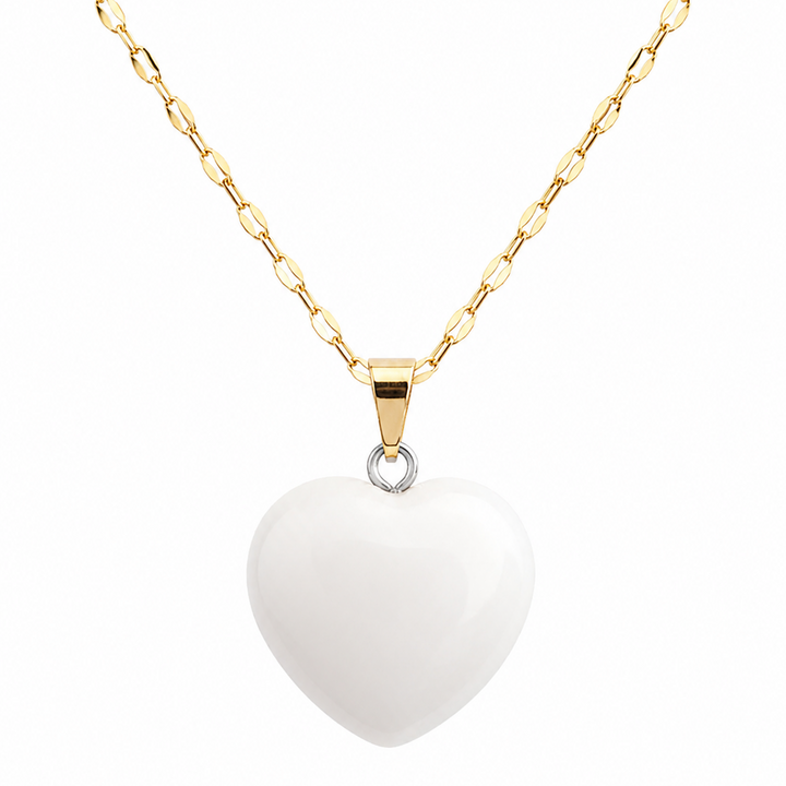 Collar corazon jade blanco enchapado en oro 18K