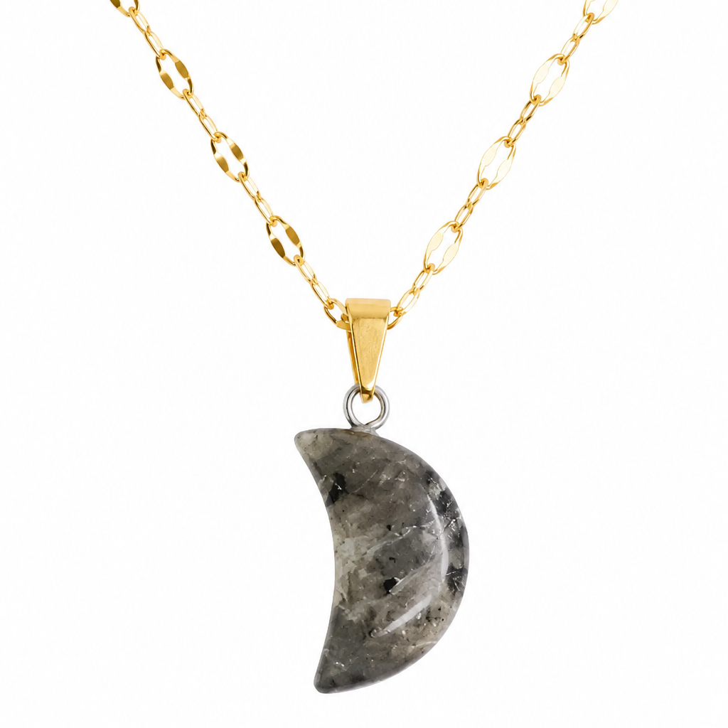 Collar luna labradorita negra enchapado en oro 18K