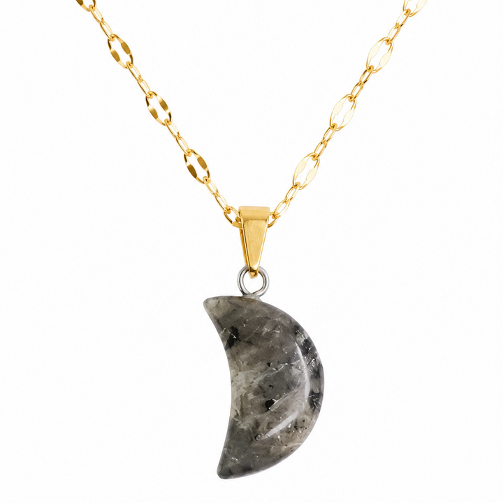 Collar luna labradorita negra enchapado en oro 18K