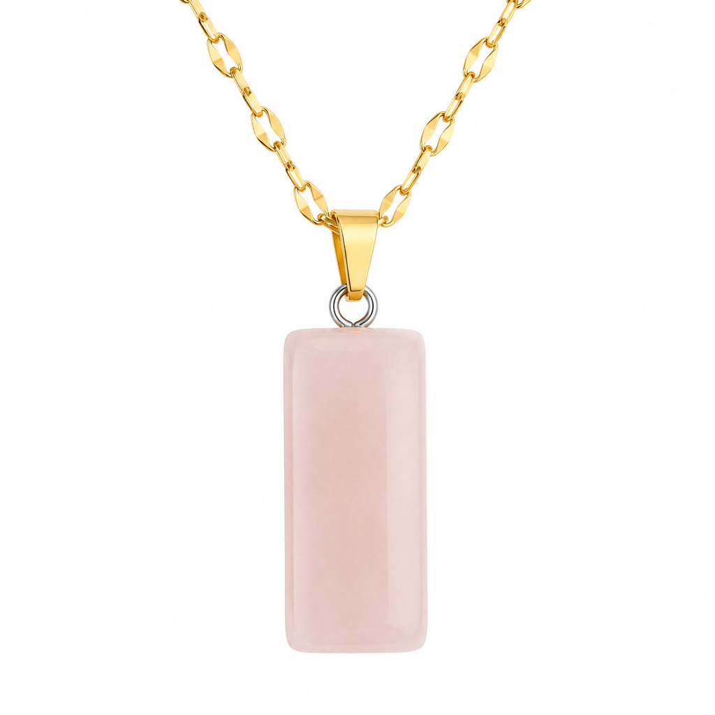 Collar cuarzo rosado torre enchapado en oro 18K