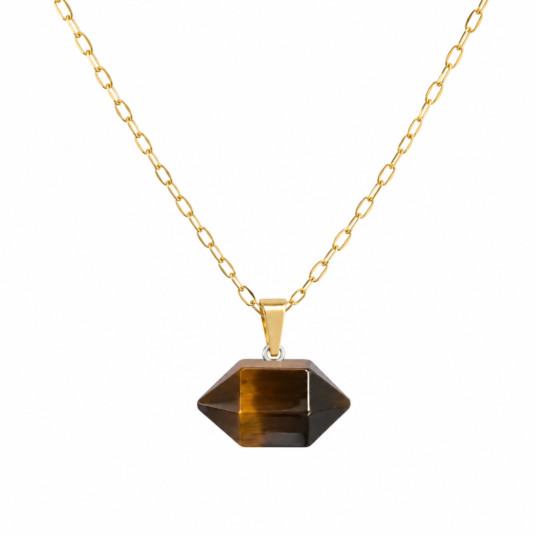 Collar ojo de tigre doble punta ojo de tigre enchape oro 18k