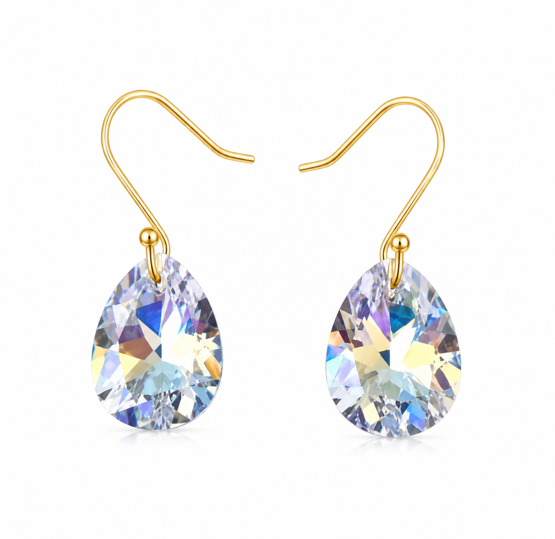 Aros gota de cristal enchapado en oro 18K