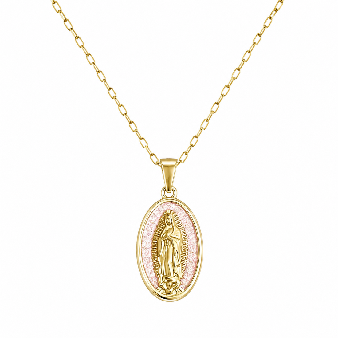 Collar medalla virgen de guadalupe rosa