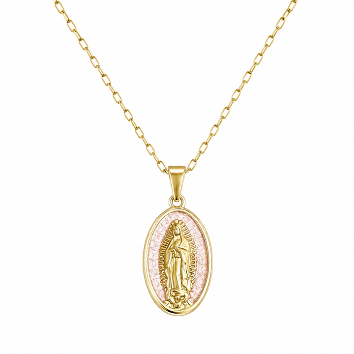 Collar medalla virgen de guadalupe rosa