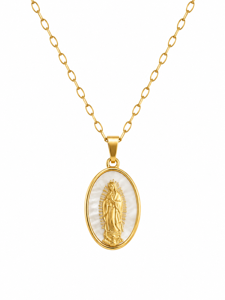 Collar medalla virgen de guadalupe blanco