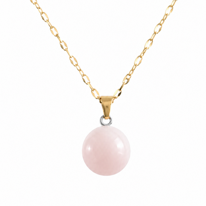Collar cuarzo rosa bolita enchapado en oro 18k