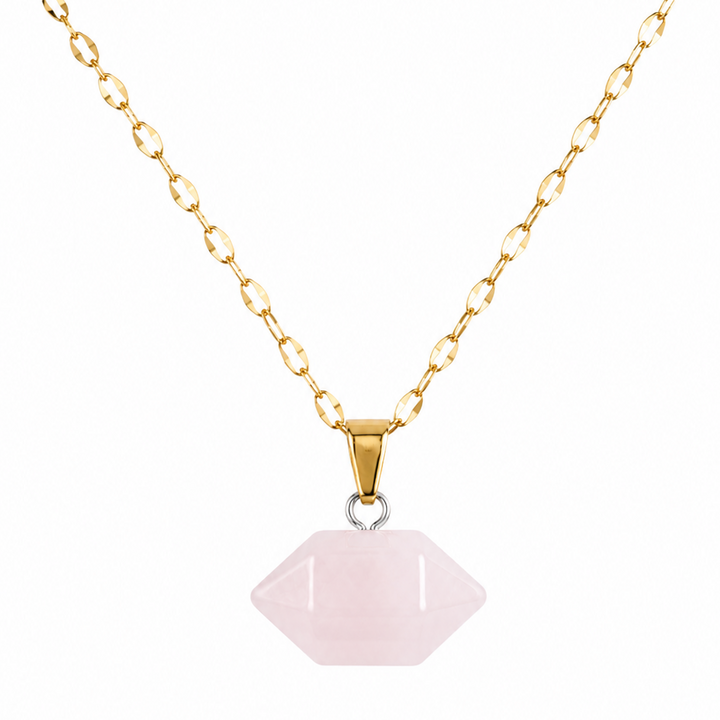 Collar doble punta cuarzo rosa Enchapado de oro 18K