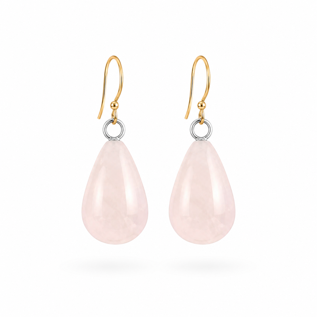 Aros cuarzo rosa pera enchapado en oro 18K