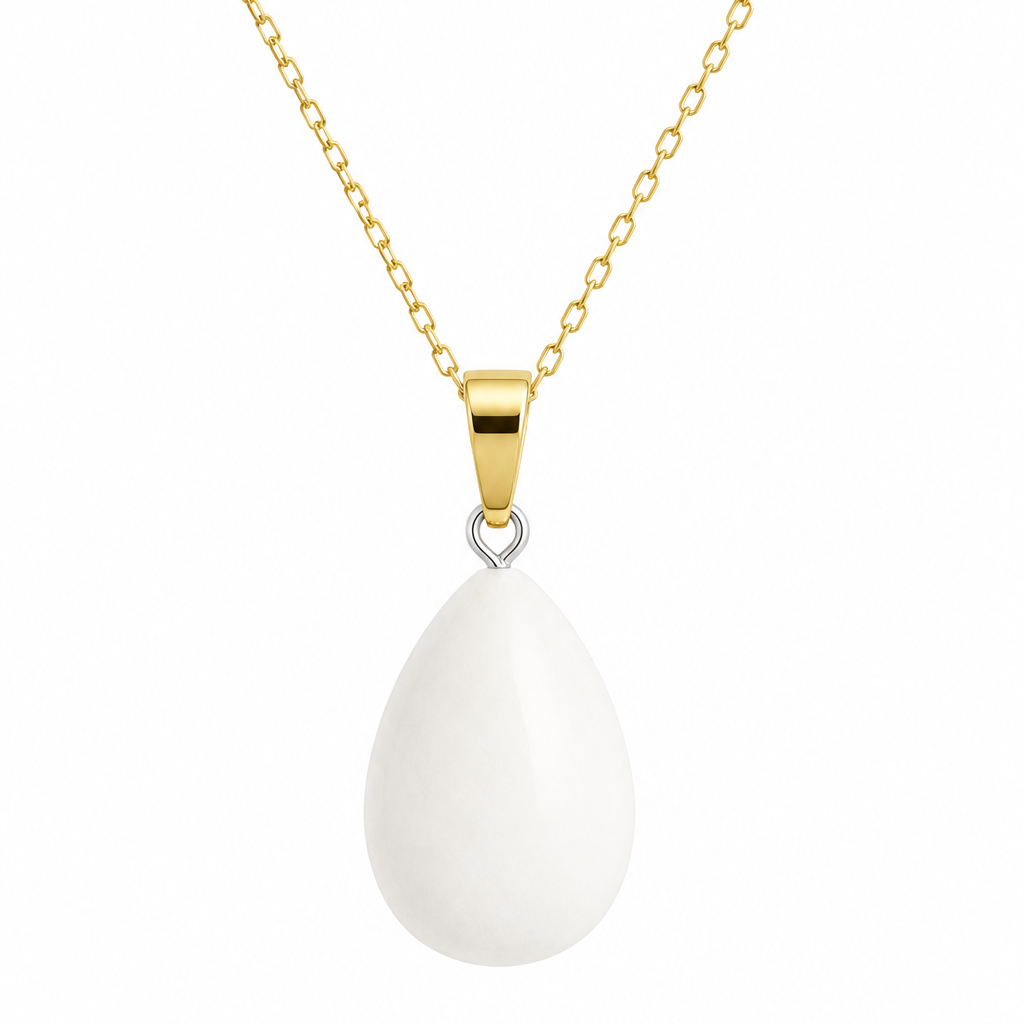 Collar Jade Blanco gota enchapado en oro 18k