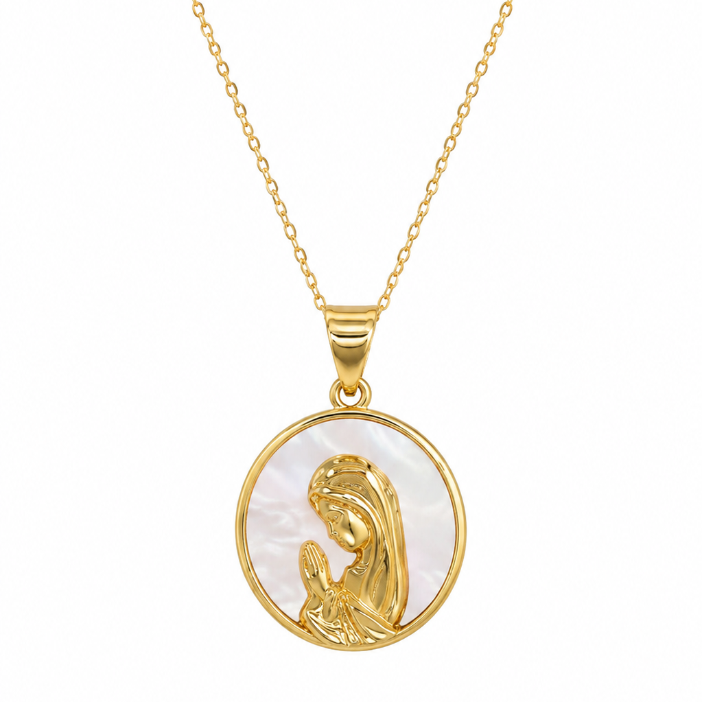 Collar medalla virgen nina nacar enchapado en oro 18K