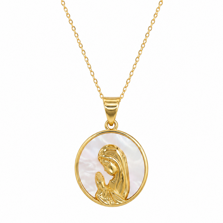 Collar medalla virgen nina nacar enchapado en oro 18K